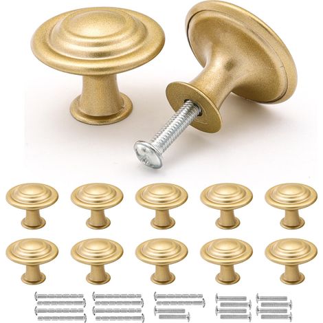 Boutons de Meuble Or Mat, Poignée Meuble Vintage, 10 Pièces Boutons de Tiroir en Alliage de Zinc, 30mm Boutons de Portes pour Placards Commode (1/5)