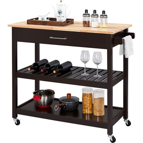 Yaheetech Carrello da Cucina con Ruote Carrellino Portaoggetti Salvaspazio a 3 Ripiani Stile Moderno Porta Microonde Multiuso 102 x 51 x 93 cm Marrone