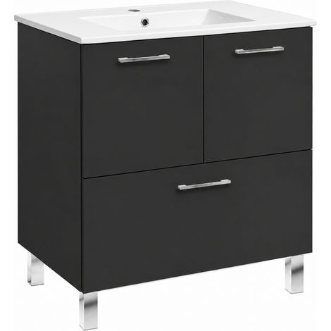 Meuble de salle de bains avec lavabo - Noir - 70 cm - Autoportant - Tiroir à fermeture amortie (1/5)