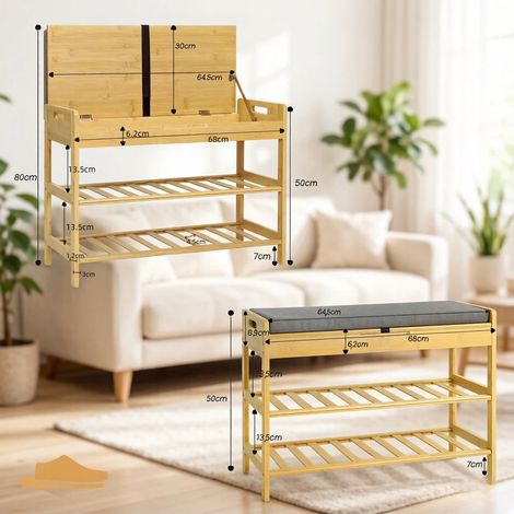 Banc à chaussures avec assise rembourrée, banquette d'angle, rangement caché pour chaussures (banc seul) (1/5)