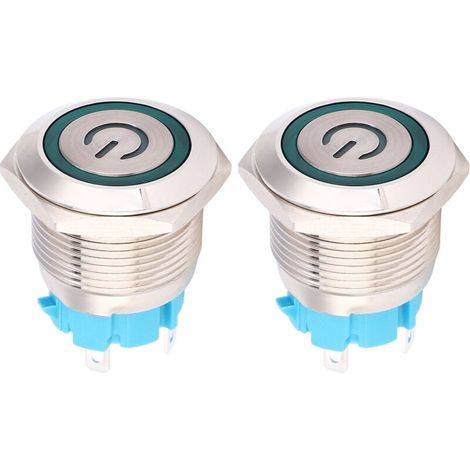 Paquete de 2 interruptores pulsadores de CC de 12-24 V, redondos, de 4 pines, 19 mm, con reinicio automático y luz indicadora de encendido (verde).