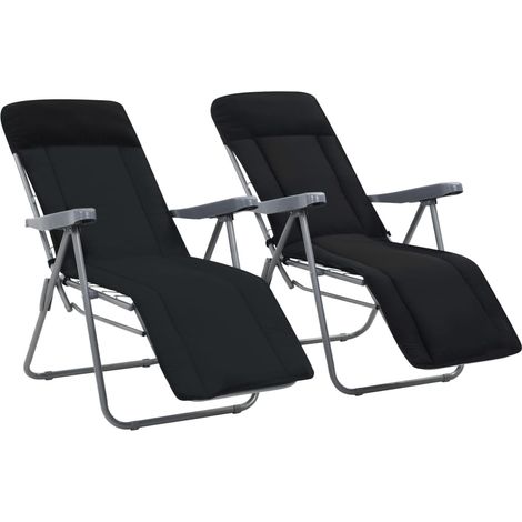 Lot de 2 Chaises pliables de jardin avec coussins,Fauteuils d'extérieur Noir -TF32050 (1/5)