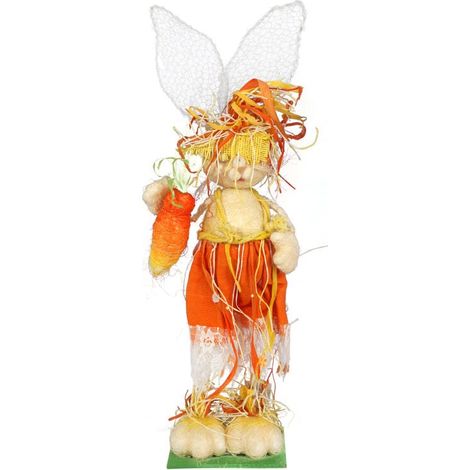 Conejo de sisal para decoración de Pascua, 55 cm, color naranja. (1/2)