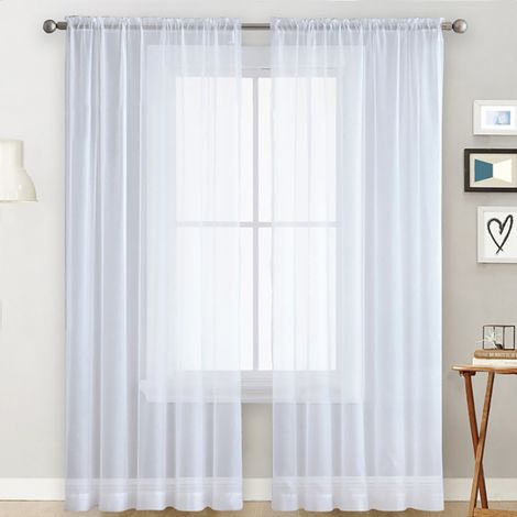 Cortinas de voile blancas con ojales para salón y dormitorio (99 cm de ancho x 249 cm de alto, 2 paneles)
