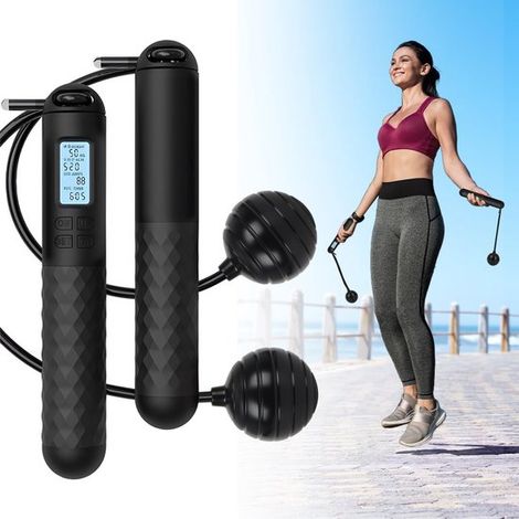Dailygoody,Corde à sauter sans fil,Corde de fitness sans fil,Compteur numérique,Exercices en intérieur,Convient aux adultes (1/5)