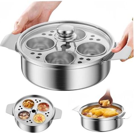 Egg Poacher Maker d'œufs pochés en acier inoxydable avec 4 tasses, pot à cuisinière polyvalent antiadhésif avec poignée pour les pots, les poêles et les autocuiseurs, le braconnier, le fabricant poch