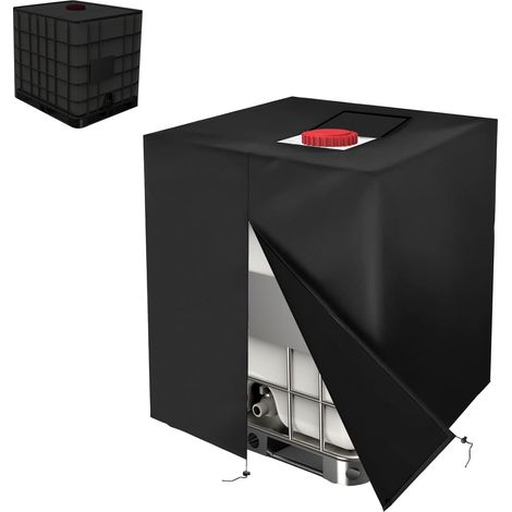 Bâche de Protection pour Cuve IBC 1000L – Housse Étanche et Anti-UV en 420D avec Fermeture Éclair – Housse Protection Cuve pour Réservoir d’Eau de Pluie, 120×100×116 cm (Noir) (1/5)