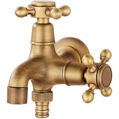 Robinet d'eau de style européen, robinet d'étang à serpillière à double usage vintage, robinet d'eau en laiton vintage de jardin extérieur mural de salle de bain (1/4)