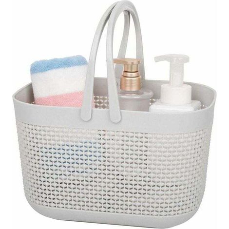 Portable shower caddy, plastic storage basket with handles, storage bins for kitchen, bathroom, dorm room, grey--