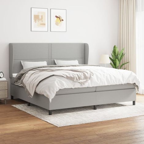 Lit à sommier tapissier avec matelas - Cadre De Lit Moderne: King Size - Lit Double - Gris clair 200x200cm Tissu Chic-134005 (1/5)