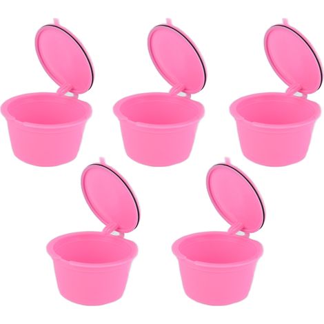 Filtre à café réutilisable pour machine DOLCEGUSTO, 50mL, lot de 5 capsules (couleur unie, rose) avec cuillère. (1/5)