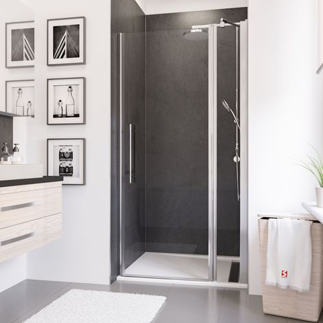 Porte de douche pivotante sur paroi fixe, verre transparent anticalcaire, NewStyle Schulte, profilé mural aspect chromé, 100 x 192 cm