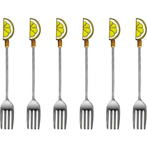 Lot de 6 Fourchettes à Dessert en Acier Inoxydable Jaune avec Motif Citron 12 cm - PANGIVO (1/4)