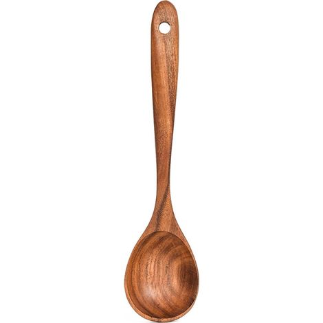 Soup Spoon - Colander - Teak Wood Kitchen Utensil Set - For Cooking Stirring Draining - 2 Pieces (1/2)