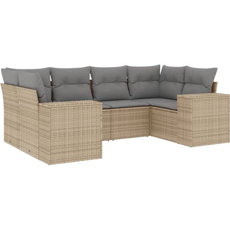 6-tlg. Garten-Sofagarnitur mit Kissen Beige Poly Rattan vidaXL (1/3)