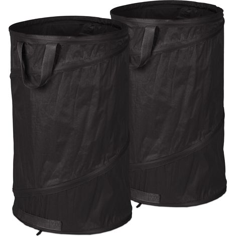 Relaxdays Sacchi da Giardinaggio, Set da 2, Fogliame e Rifiuti, Sistema Pop Up, 120 l, Impermeabile, HD 72x45 cm, Nero (1/5)