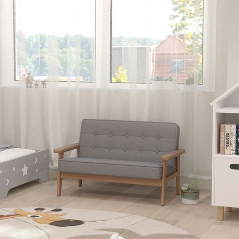 Poltrona/divano per bambini con struttura in legno, effetto velluto, imbottito, per bambini dai 3 ai 15 anni, grigio (1/5)