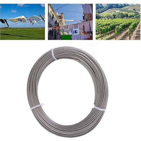 Kit de câble en acier inoxydable de 2 mm de diamètre, gainé PVC, de 30 m (100 pieds), avec câble en nylon, crochets tendeurs pour suspension de lustre de jardin et corde à linge. (1/5)