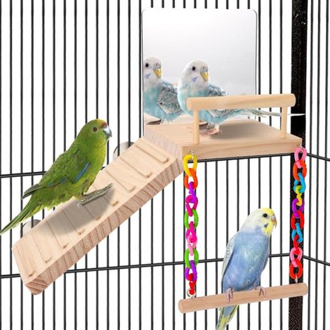 Jouet pour oiseaux, cage – Balançoire pour perroquet avec miroir, échelle, plateforme et autres divertissements pour oiseaux (1/5)