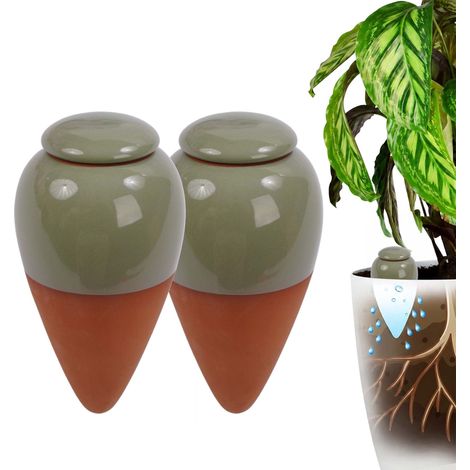 Clay Watering Cones with Lids, 350ml, 2-Pack, Sage (1/5)