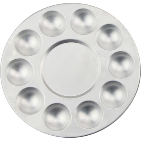 Palette de peinture ronde d'artiste, plateau de mélange de peinture à l'aquarelle en métal, outil de mélange 10 puits 2 pièce (1/5)