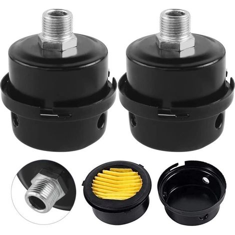 Filtre silencieux pour compresseur d'air 3/8' (16mm) – Réduit le bruit et empêche la poussière – Lot de 2 unités – Installation facile (1/4)