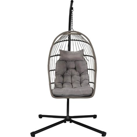 ALOHA - Fauteuil Suspendu Gris Structure en Métal et Plastique avec Coussins (1/5)