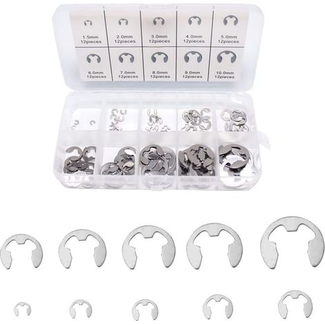 Anillos de retención internos KZQ, anillo de retención interno, anillo de clip en E, juego de anillos de retención de clip en E de acero inoxidable, 120 anillos de retención de clip en E - Acero - 10  (1/4)
