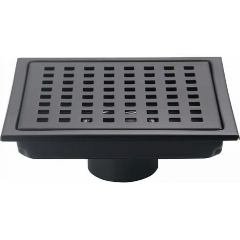 Caniveau de douche carré noir mat 15 x 15 cm, grille avec bouchon amovible (1/5)