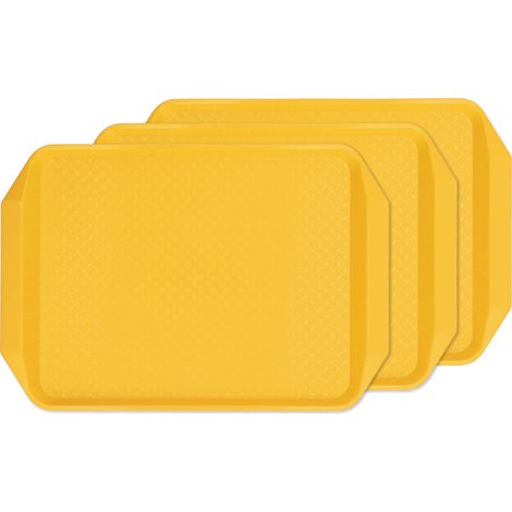 Lot de 3 plateaux alimentaires rectangulaires colorés en plastique épais, résistants à la chaleur et empilables, pour cafétérias et hôtels (jaune) (1/5)
