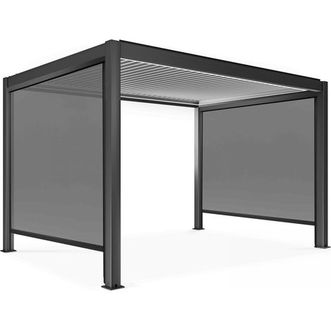 Pergola bioclimatique autoportée motorisée éclairée 3x4m et 2 stores
