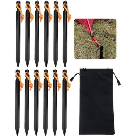 Piquets de Tente 12 pièces, piquets en métal de 18 cm, piquets de Terre pour tentes, piquets de Tente en Aluminium pour sols durs, piquets de Tente Noirs, piquets de Sable pour Le Camping (1/5)