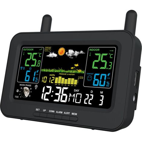 SJLERST Station météo sans fil avec capteur extérieur, Thermomètre Hygromètre intérieur extérieur Prévisions météo Pression de l'air Niveau de confort Risque de moisissure Réveil 433MHz RF 3CH (1/4)