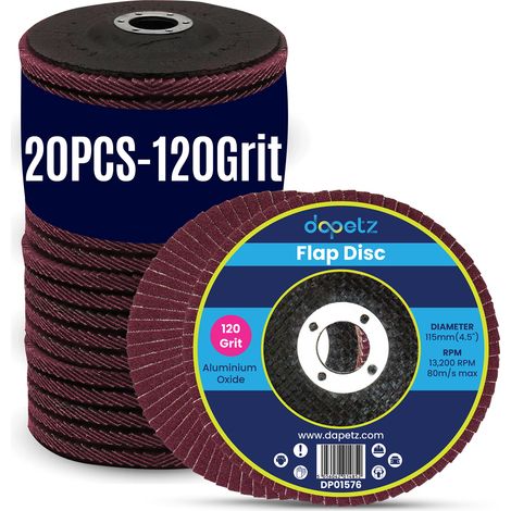 Dapetz ® Flap Discs 115mm Grinding Discs 120 Grit Grinding Discs Aluminium Sanding Discs for 4.5" Angle Grinder to Sanding Grinding Metal Wood and Stainless Steel-20Pcs (1/5)