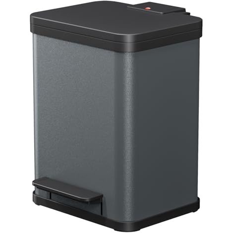 Hailo Öko Duo Plus M - Separador de residuos con pedal, 2 cubos de basura dobles de 9 litros de chapa de acero, sistema de separación de residuos con tapa de cierre suave, doble separador de residuos