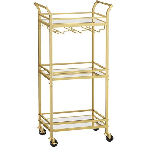Carrito de cocina de 3 niveles con ruedas 30 x 468 x 92 cm asa de cristal reflectante ideal para espacios reducidos cocina comedor baño y salón dorado 20004991 (1/5)