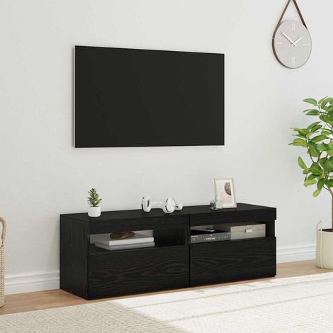Meuble TV 2 pcs-Banc TV-Meuble Télé Chêne noir 60 x 35 x 40 cm Bois d'ingénierie (1/5)
