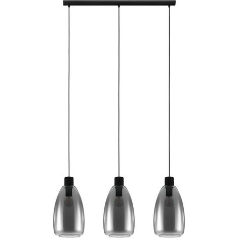 Lampe à suspension en verre Chelvey 3 lumières noir avec verre fumé - 32166 (1/3)