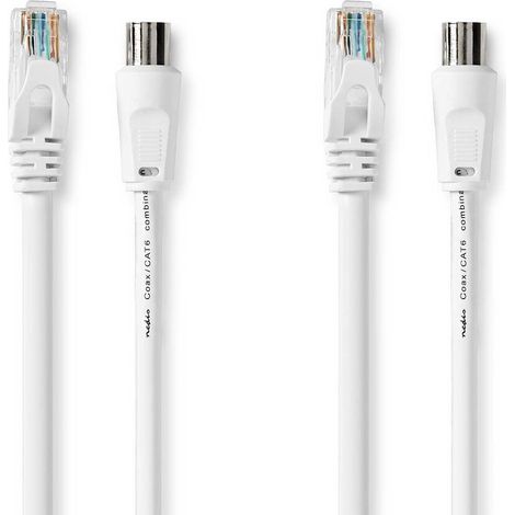 Nedis Coax & Cat6 Kombikabel / IEC (Coax) Stecker / RJ45 Stecker / IEC (Coax) Buchse / RJ45 Stecker / Vernickelt / RG58 / 75 Ohm / Doppelt geschirmt / 3.00 m / Rund / PVC / Weiss / Box
