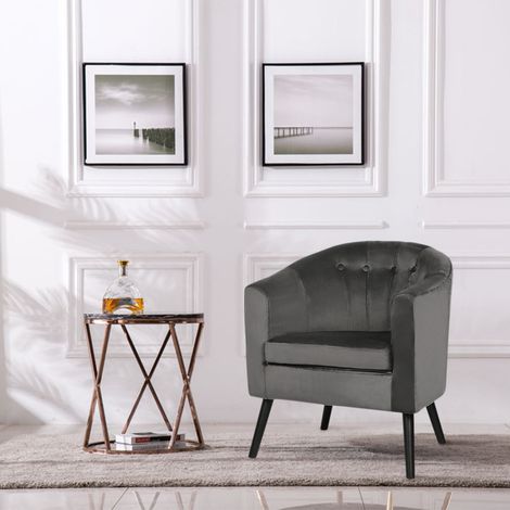 Fauteuil,Chaise de canapé en Velours ,pieds bois,Scandinave ,gris foncé (1/5)