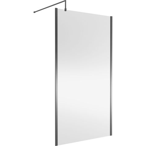 Nuie Outer Framed Wetroom Screen 1850mm High x 1100mm Wide with Support Bar 8mm Glass - Brushed Pewter (1/5)