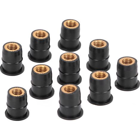10 écrous d'étanchéité en caoutchouc-laiton M6x0,8mm, adaptés aux pare-brise et carrosseries de motos et de quads. (1/5)