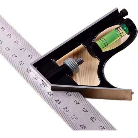 Équerre combinée - - 300 mm - Acier inoxydable - Règle 30 cm - Niveau à bulle intégré (1/4)