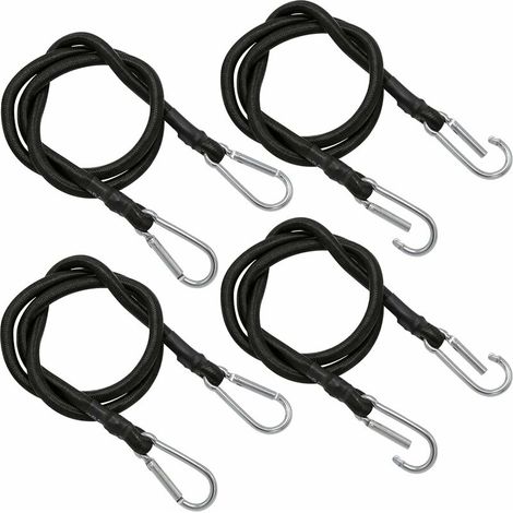Cordes élastiques avec mousqueton 1M, élastiques robustes avec mousquetons, crochets pour bâche, 4 pièces, élastiques en caoutchouc pour voiture, moto, vélo