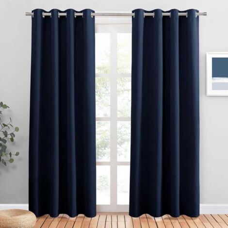 2x Tende oscuranti termiche 100 x 200 cm - Tende termoisolanti per soggiorno con occhielli - oscuranti e opache - ideali per camera da letto e soggiorno - blu (1/4)