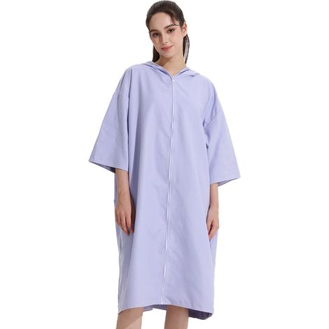 Peignoir de plage à capuche, poncho de bain double face en peluche avec fermeture éclair, peignoir de plage pour se changer après le surf (1/5)