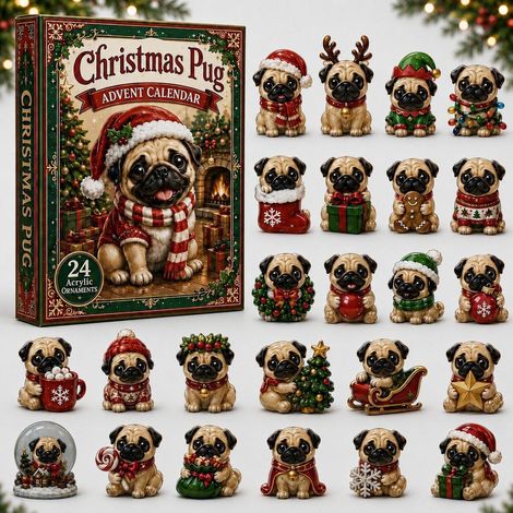 Mops zu Weihnachten Adventskalender 2026 2D Überraschungsbox