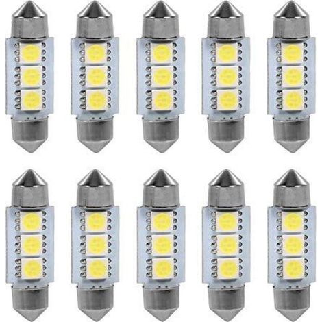Ampoules Feux de Lecture, 36MM Éclairage Intérieur de Voiture LED SMD 12V 5050 Ampoule Plaque D'immatriculation Lampe Dôme … (10pcs) (1/4)