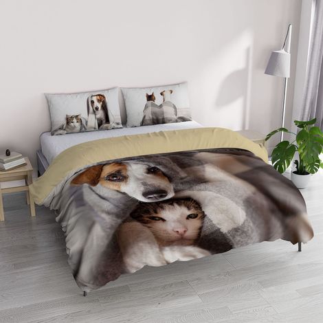 Italian Bed Linen “GOODNIGHT” Parure Copripiumino Stampa Digitale, Microfibra, Peggy, Matrimoniale (1/3)