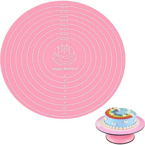 Tapis de cuisson en silicone, avec mesures, pour gâteau, plateau tournant, support, antiadhésif, résistant à la chaleur, rose (1/5)